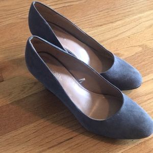 Gray suede wedges